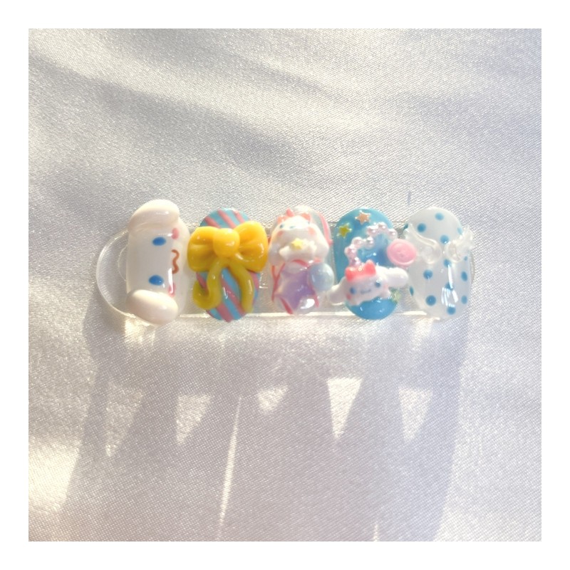 [Premium handmade embossed nails] Angel dog nails - Almond Egg