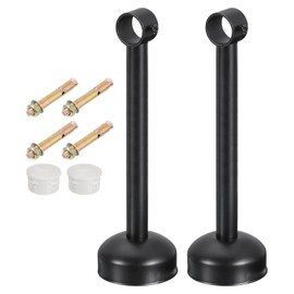sourcing map 2 Set Ceiling Mount Curtain Rod Bracket, Fit 25mm/0.98" Pipe Length 250mm/9.84" Stainless Steel Curtain Rod Hooks Hangers for Walls Wardrobe Pipe Curtain Pipe, Black