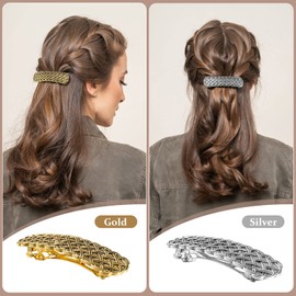 Beaupretty 2pcs French Hair Barrettes French Clips Butterfly Hair Pins Vintage Spring Clips Fancy Hair Clip for Women (Golden and Silver)