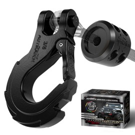 AUTMATCH Winch Hook 3/8" - Clevis Slip Hook with Safety Latch & Winch Cable Hook Stopper, Grade 70 Forged Steel Max 39,600Lbs Work for Winch Rope, ATV, UTV, Off Road Vehicle, Matte Black