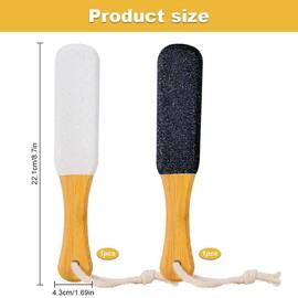 Doublec Sided Foot Scrubber with Wooden Handle, 2PCS Ergonomic Pumicestone for Hard Skin, Calluses & Cracked Heels, Exfoliating Tool for Dead Skin, Corns & Rough Feet