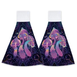 Hand Towels Psychedelic Mushroom Hand Tie Towels Set of 2 PCS Dish Towels with Loops Tea Bar Dish Cloths Towel for Bathroom Home 12x17 Inch