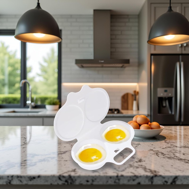 White Egg Poacher, 2 Cavity Nonstick Poached Egg Maker With