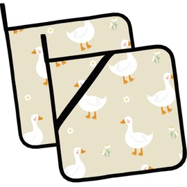 Cartoon Goose Pot Holders 2 PCS,Kitchen Heat Resistant Potholder for BBQ Cooking Baking,Food Hot Pad for Women Men