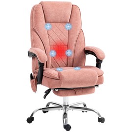 Vinsetto Massage Office Chair with 6 Vibration Points, Heated Reclining Computer Chair, Swivel Desk Chair with Adjustable Height and Footrest, Pink
