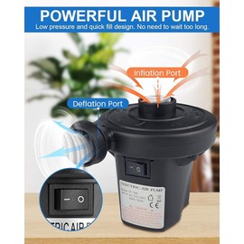 Electric Air Pump for Inflatables, 240V AC/12V DC (Home/Car) Electric Air Pump 3 Nozzles Quick Inflate Paddling pools Pump for Air bed, Blow up Bed Pump for Camping Sports, Kids Paddling Pools & Toys