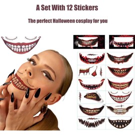 Tatuaje Temporal De Maquillaje De Broma De Halloween Pegatinas De Tatuaje De Boca De Terror De Payaso De Halloween Pegatinas De Labios De Sonrisa Tatuajes Temporales