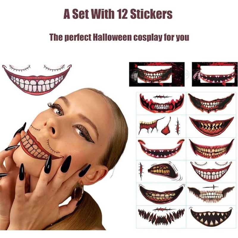 Tatuaje Temporal De Maquillaje De Broma De Halloween Pegatinas De