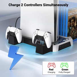 Kuptone P5 Cooling Station with Dual Controller Charger for P5 / P5 Slim / P5 Pro Series, P5 Cooling Stand with 3-Level Fan, 13 Game Slots and Headset Holder