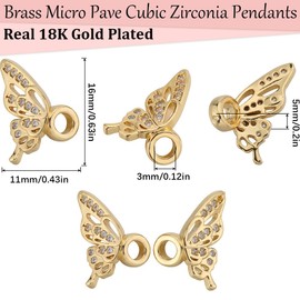 SUNNYCLUE 1 Box 10Pcs Real 18K Gold Plated Spacer Beads Butterfly Beads Bulk Micro Pave Cubic Zirconia Butterflies Rhinestone Bead Spacers Wing Charm Beads for Bracelets Jewelry Making DIY Crafts