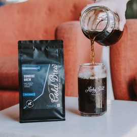 Lucky Goat Cold Brew Coffee | Sunrise Brew | Breakfast Blend | Light Body Morning Roast | Specialty Grade 100% Arabica | Course Ground Iced Coffee Grinds | Smooth & Low Acidity - 12oz