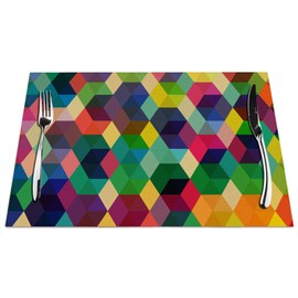 Cube Placemats Set of 4, Bunte Dreiecke Viereck Placemats Heat Resistant for Dining Table Non-Slip 18x12 Inches