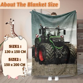 Tractor Blanket, Tractor Cuddly Blanket for Children, Farm Theme Flannel Blanket, Children's Blanket, 3D Print Fleece Blanket, Sofa Blanket, Soft Warm Fluffy Blanket for Girls Boys (Tractor 02, 130 x