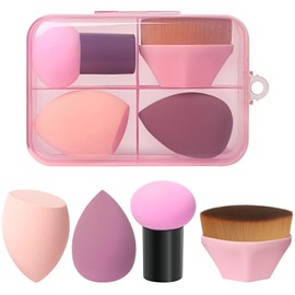 1 Pieces Foundation Brushes，3 Pieces Set of Makeup Sponges Foundation Beauty Blender Blending Wet and Dry Make Up Applicator Cosmetic Concealer Face Brush Eyes Sticks Powder Puff With Handle (Pink)