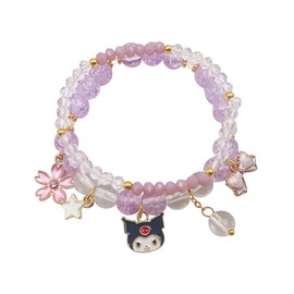 KIEAL Kawaii Bracelets Set for Women, Cartoon Crystal Beads Bracelet, Gifts for Women Girlfriend Best Friend Sister (Purple)