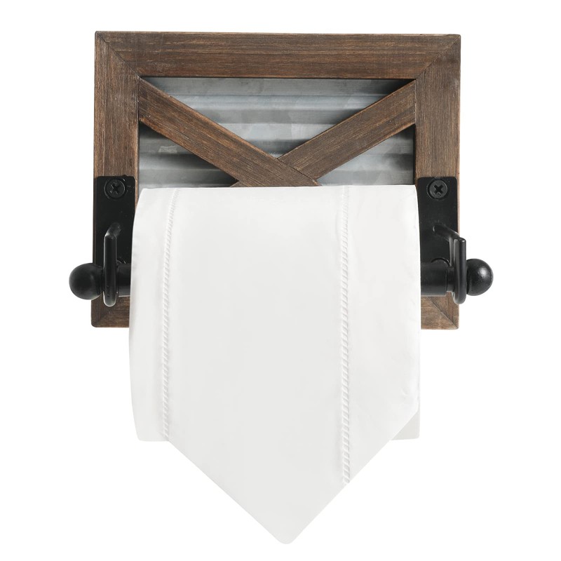 Farmhouse Toilet Paper Holder with Galvanized Metal& Black Metal -