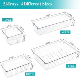StorMiracle 28 PCS Clear Plastic Drawer Organizers Set, 4 Size Desk Drawer Organizer Trays for Makeup, Jewelry, Kitchen Utensils, Gadgets and Office Accessories