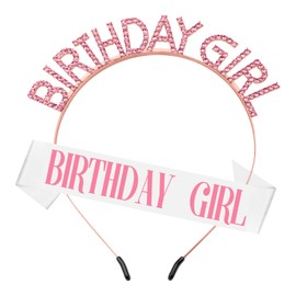 XiuSpark Happy Birthday Girl Crowns White Birthday Sash Rose Gold Tiara Crown Tiaras for Women Crown Sash Headband Adult Woman Gifts for Women Decorations Accessories