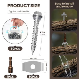 Dabolang 50 Pcs Fence Staples for Wire Fencing, Fence Fasteners for Wire Fence，Fencing Screws for Softwoods, Reuse Fence Nails, Wire Fence Staples with Hex Adapter- Stainless Steel