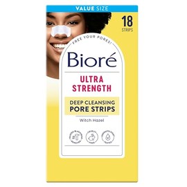 Bioré Witch Hazel Ultra Strength Blackhead Remover Pore Strips, Clears Pores up to 2x More than Original Pore Strips, features C-Bond Technology, Oil-Free, Non-Comedogenic Use, 18 Count