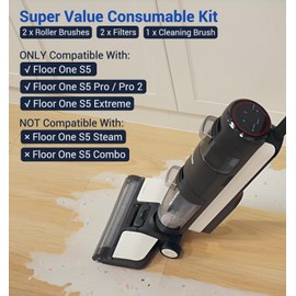 shepanyi Brush Roll and Filter Replacement Parts Compatible for Tineco Floor One S5/S5 Pro/S5 Pro 2/S5 Extreme, 2 Replacement Rollers, 2 Replacement Filters for Floor One S5, Roller, Brush,