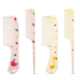 MEGAVOW 4 Pcs Girls Hair Brush Set, Fine Tooth Detangle Comb and Brush, Hairdressing Rat Tail Brush for Girls Kids Baby Wet Dry Hair Styling Women Cute