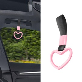 WINUERK Rings Heart Shaped Car Handle Straps, Heart Hang Ring with Rope, Charm Rear Bumper Warning Decor for Car Decoration