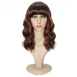 Ucubb Pelucas cortas y rizadas con flequillo para mujer, pelucas onduladas de 14 pulgadas, pelucas sintéticas resistentes al calor.