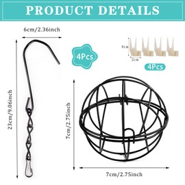 Pack of 4 Chit Ball Holder, Bird Feeder for Hanging, Metal Bird Feeder with S-shaped Hooks, Feeder for Wild Birds, Garden, Sparrows, Robins, Black