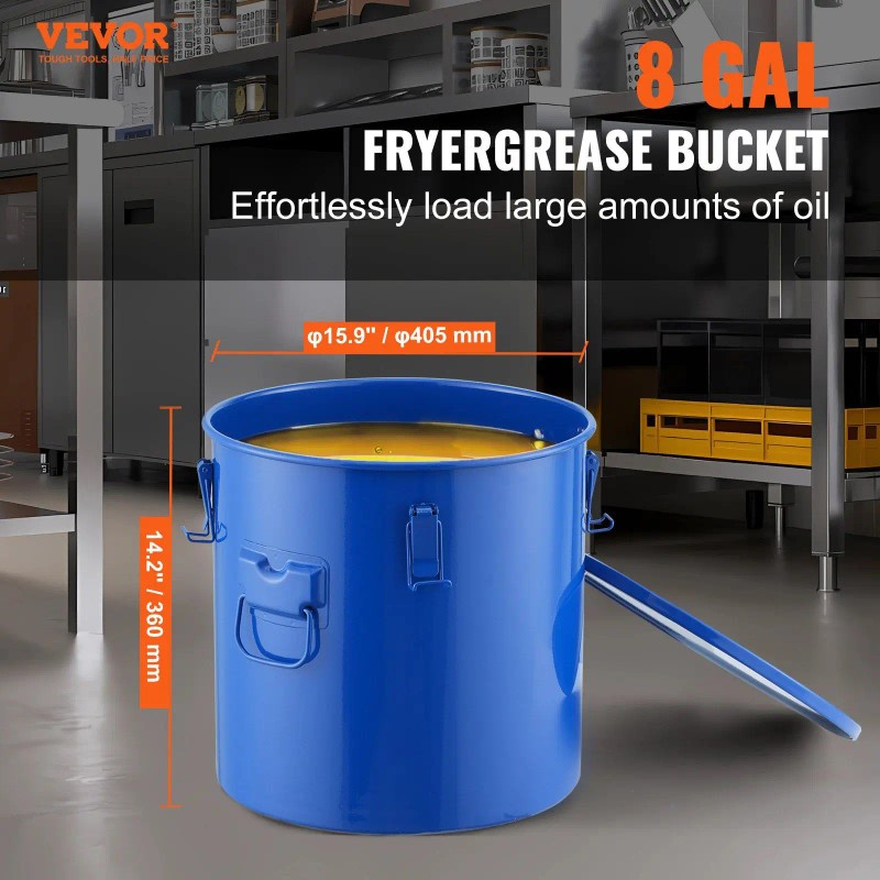 8 Gallon Carbon Steel Fryer Grease Bucket Rust Proof Coating