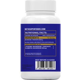 MetaSuperfoods Liposomal Magnesium L-Threonate Supplement 120 High Strength Vegan Capsules | Magnesium L Threonate Capsules 2000mg Bioavailable Magnesium Gluten Free
