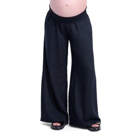 Motherhood Maternity Women's Smocked Waist Wide Leg Pregnancy Summer Casual Pants, Black