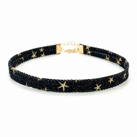 Star Velvet Choker Necklace Vintage Denim Collar Necklace Chain Jewelry for Women(Black)