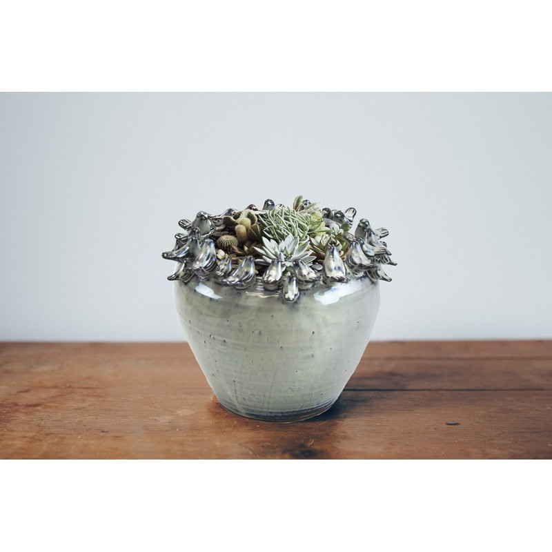 WGVI WGV Ceramic Bird Decor Bowl Vase, Pot Width 8.5”,