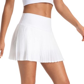 altiland Womens' Cool Feeling Pleated Tennis Athletic Running Mini Skirts with Shorts 3" (White, S)