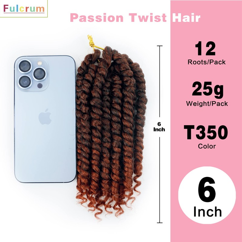 Fulcrum Passion Twist Hair 6 Inch, 8 Packs Passion Twist
