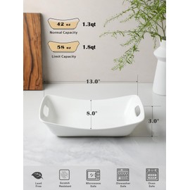 Kanwone Large Serving Bowls with Handles, White Serving Dishes For Entertaining, 1.8 Quarts Porcelain Bowl Set for Turkey, Fruit, Salad, Rectangle Serving Platter for Parites, Thanksgiving, Set of 2