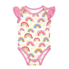 DREAMHALO - Body para bebé y niña, sin mangas, con volantes, suave, ropa de verano, viscosa hecha de bambú, Arco iris, 6-12 Meses