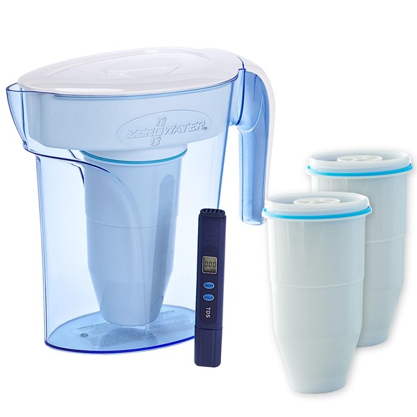 ZeroWater 1.7 litres Water Filter Jug Combo with 3x Advanced 5 Stage Filter, 0 TDS, NSF certified, Reduces Fluoride, Chlorine, Lead and Chromium, Water Quality Meter included