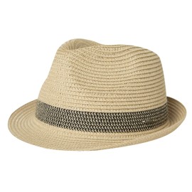 Comhats Men's Trilby Straw Hat for Summer, Sun Protection, Foldable Panama Hat S-3XL, Fedora for Beach, Festival, Rollable & Stylish, 54-66 cm, 16010_ Beige-Black