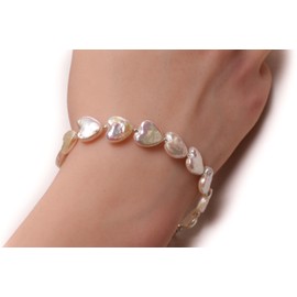 Genuine Freshwater Pearl Heart Shape 10-11mm Bracelet in 925 Sterling Silver or 14K Gold Filled Clasp and 1" Extension Chain (9" +1" Extension, Gold Filled)