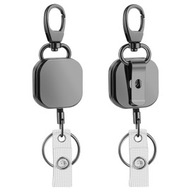 Pack of 2 Retractable Key Fob with 68 cm Steel Wire Rope & Spring Hook, ID Holder with Belt Clip, Ski Pass Holder for Keys, ID Cards, Cards