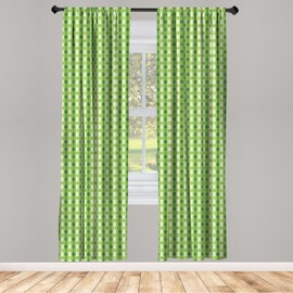 Ambesonne Abstract Curtains, Retro Style Little Circles with Stripes on Dotted Background, Window Treatments 2 Panel Set for Living Room Bedroom, Pair of - 28" x 63", Green Lime