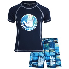 Body Glove Conjunto de natación para niños – 2 piezas UPF 50+ playera de natación y traje de baño para niños (4-12), Dark Navy Beach, 8