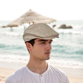 Michear Premium Linen Flat Cap, Classic Vintage Newsboy Hat, Breathable Beret for Men Women, UV Protective Sun Hat (UK, Alpha, L, Beige)