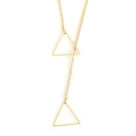 Magic Metal Pair of Triangles Lariat Necklace Geometric Gold Tone NY06 Pyramid Pendant Fashion Jewelry