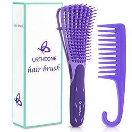 Detangling Hair Brush,Hair Detangler Brush and Wide Tooth Comb Set for Black Natural Curly Wet Dry Thick Straight Long Hair (purple)