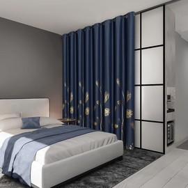 Estelar Textiler Sliding Door Curtain 100 X 84 Inch,Grommet Extra Wide Window Curtain with Gold Palm Tree Pattern,Thermal Insulated Blackout Patio Door Curtain Panel for Living Room,Navy Blue,1 Panel