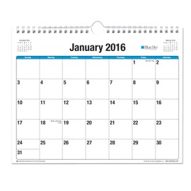 Azul cielo 2016 Calenda R de pared, alambre-o Bindin G, 43,18 cm x 30,48 cm, Clásico (17645 vatios)Blue Sky Calendario de pared 2016, con encuadernación de alambre Wire-O™, 43.18