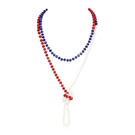 RIAH FASHION Hand Knotted Beads Endless Long Statement Necklace - Handmade Versatile Beaded Multi Layer Infinity Wrap 60" Sparkly Faceted Crystal Rondelle (USA Flag 2)
